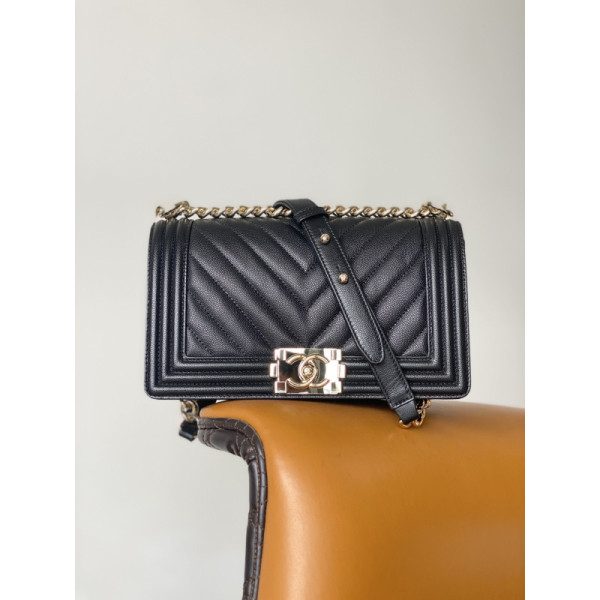 Ch@nel Boy Bag-Caviar-25CM