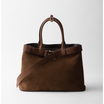 PRADA LARGE BUCKLE PRADA BUCKLE SUEDE BAG WITH BELT