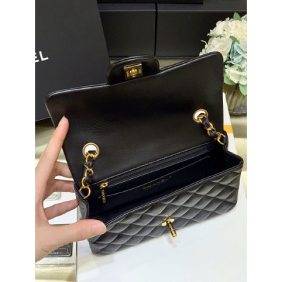 Ch@nel Flap Bag-Lambskin-Gold Hardware-20CM