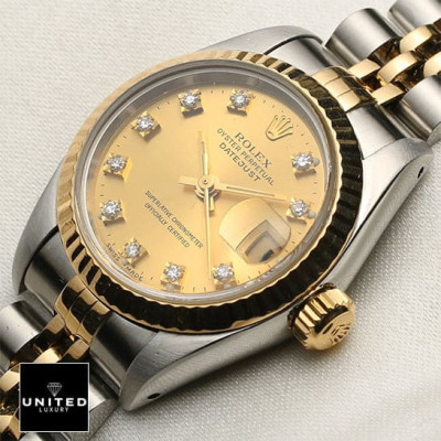 Rolex Datejust Yellow Gold Steel Diamond Dial Ladies 69173 Jubilee Replica