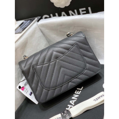 Ch@nel Flap Bag-Caviar-Silver Hardware-20CM