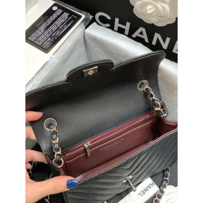 Ch@nel Flap Bag-Caviar-Silver Hardware-20CM