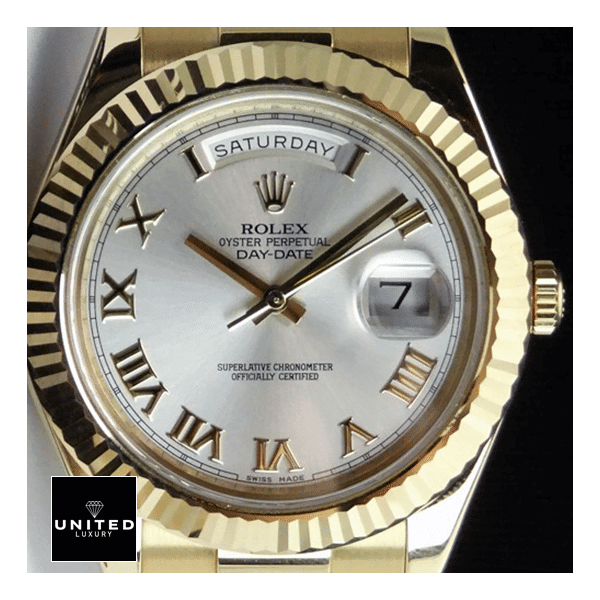 Rolex Day-Date II Collection Gold Silver White Dial 218238 Replica