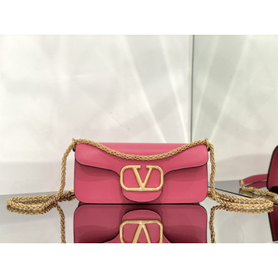 Valentino Garavani Locò Shoulder Bbag In Calfskin With Metallic VLogo-27*13*6CM