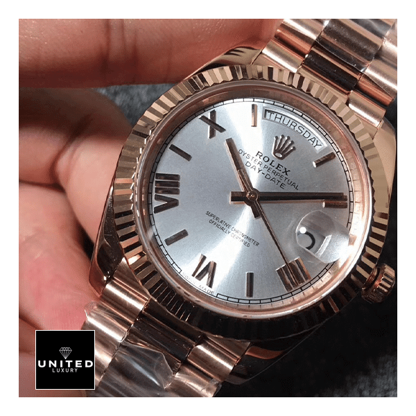 Rolex Day-Date 228235 AR Rose Gold Wrapped Rhodium Dial Replica