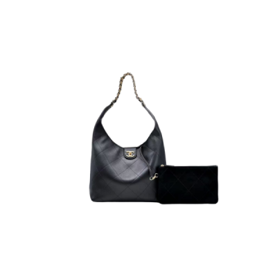 CH@NEL BLACK LEATHER CHAIN HOBO BAG（35*30*14cm）