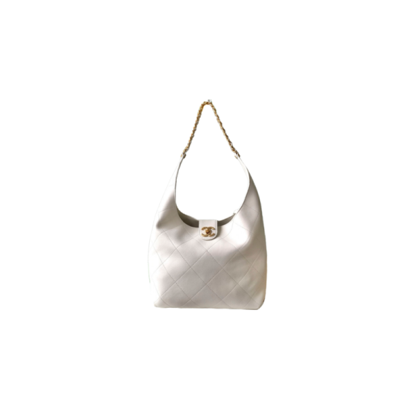 CH@NEL WHITE LEATHER CHAIN HOBO BAG（35*30*14cm）