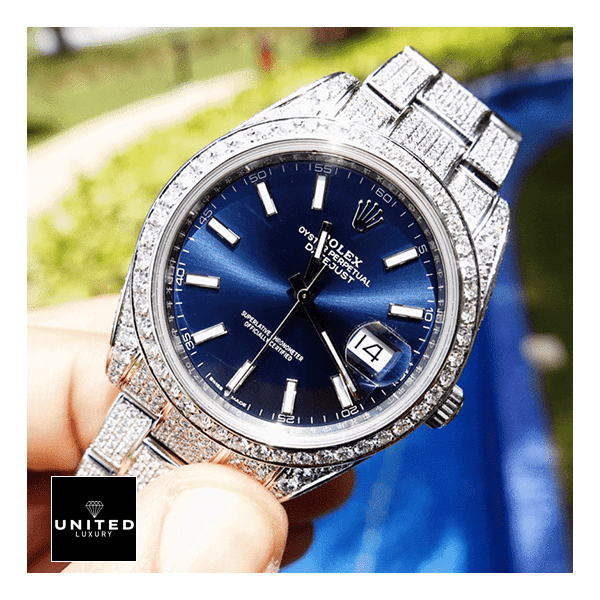 Rolex Datejust White Gold Blue Dial Iced Out 126300 Replica