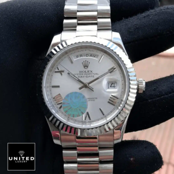 Rolex Day-Date 40 228239 EW Stainless Steel White Gold Dial Oyster Replica