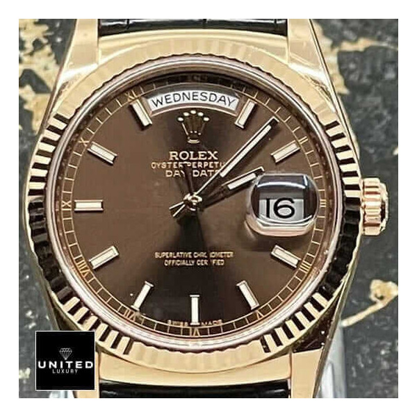 Rolex Day-Date Black Leather Replica