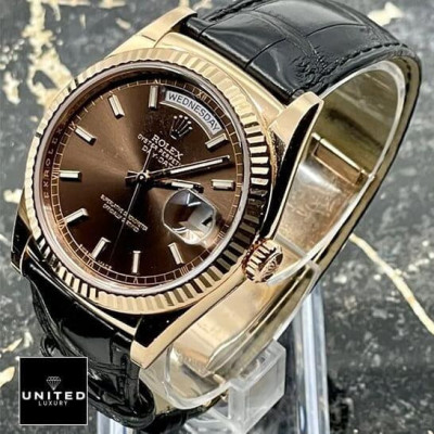 Rolex Day-Date Black Leather Replica