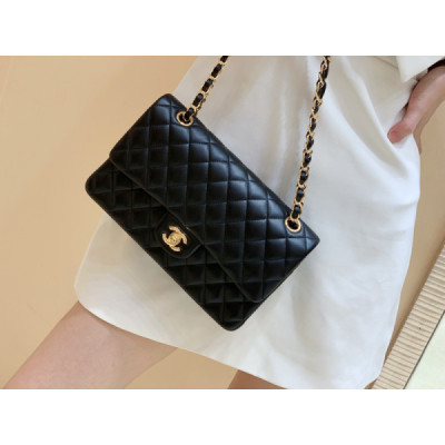 Ch@nel Flap Bag-Lambskin Leather-Gold Hardware-25CM