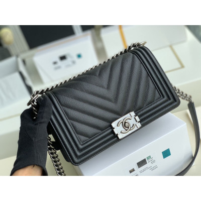 Ch@nel Boy Bag-Caviar-25CM
