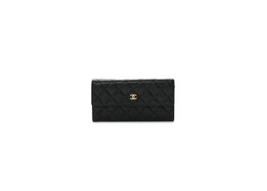 CH@NEL Caviar Quilted Large Gusset Flap Wallet Black（10.5*19*3cm）