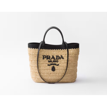 PRADA SMALL CROCHET AND LEATHER TOTE BAG