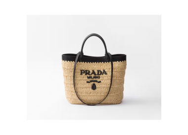 PRADA SMALL CROCHET AND LEATHER TOTE BAG
