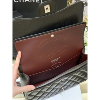 Ch@nel Flap Bag-Cavir Leather-Silver-30CM