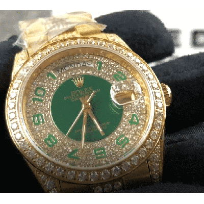 Rolex Datejust Yellow Gold Green Dial Iced out 118348 Replica