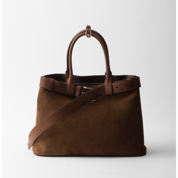 PRADA LARGE BUCKLE PRADA BUCKLE SUEDE BAG WITH BELT