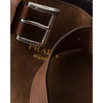 PRADA LARGE BUCKLE PRADA BUCKLE SUEDE BAG WITH BELT