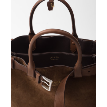 PRADA LARGE BUCKLE PRADA BUCKLE SUEDE BAG WITH BELT
