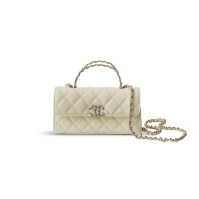 CH@NEL FLAP PHONE HOLDER WITH CHAIN GRAINED SHINY AP3238 (18*10*4.5cm)