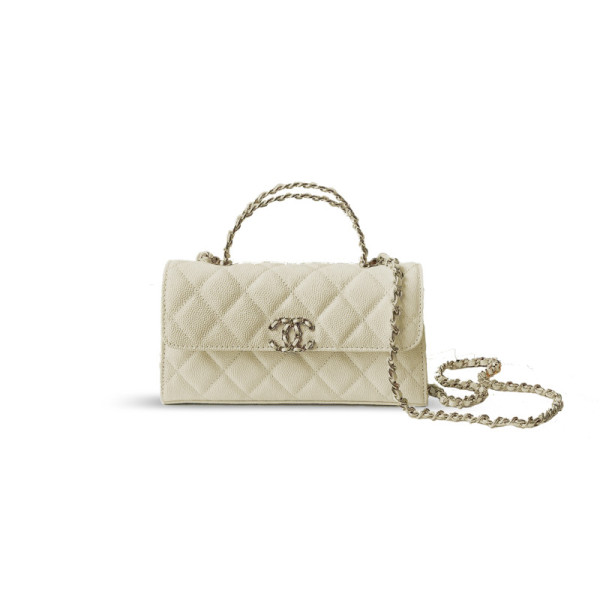 CH@NEL FLAP PHONE HOLDER WITH CHAIN GRAINED SHINY AP3238 (18*10*4.5cm)