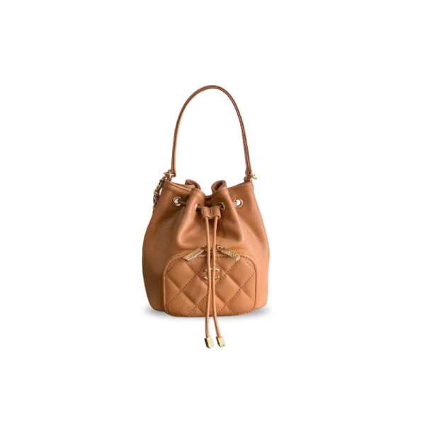 CH@NEL CAVIAR QUILTED MINI CC POCKET BUCKET BAG CAMEL AP2913 (12.5*10*7cm)